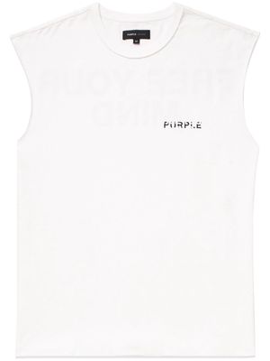 Purple Brand logo-print ripped sleeveless T-shirt - White