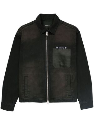 Purple Brand logo-print zipped denim jacket - BLACK
