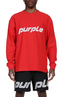 PURPLE BRAND Long Sleeve Textured Jersey Logo Graphic T-Shirt in Fiery Red
