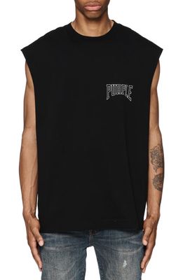 PURPLE BRAND Oversize Sleeveless Graphic T-Shirt in Black