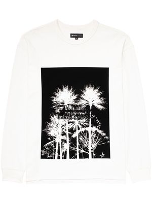 Purple Brand Palms-print long-sleeve T-shirt - White