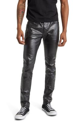 PURPLE BRAND Patent Film Coated Skinny Jeans in Black