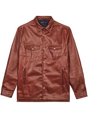 Purple Brand press-stud leather shirt jacket - Brown