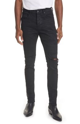 PURPLE BRAND PURPLE Ripped Side Stripe Slim Fit Jeans in Black
