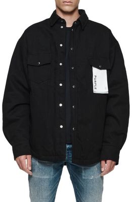PURPLE BRAND Quilted Snap Front Shirt Jacket in Black
