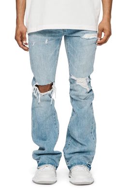 PURPLE BRAND Ripped Flare Jeans in Light Indigo