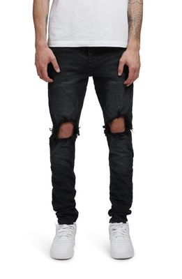 PURPLE BRAND Ripped Knee Blowout Slim Jeans in Black Wash