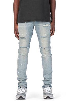 PURPLE BRAND Ripped Paint Splatter Stretch Skinny Jeans in Light Indigo Paint