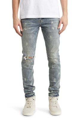 PURPLE BRAND Ripped Skinny Jeans in Mid Indigo Acid Bleach