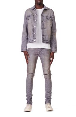 PURPLE BRAND Ripped Skinny Jeans in Washed Grey Jacquard