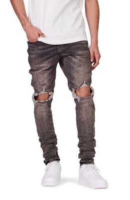 PURPLE BRAND Ripped Stretch Skinny Jeans in Grey Dirty Resin Blowout