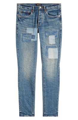 PURPLE BRAND Square Patch Repaired Skinny Jeans in Dk Indigo