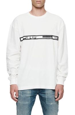 PURPLE BRAND Textured Logo Long Sleeve Graphic T-Shirt in Off White