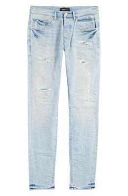 PURPLE BRAND Worn Quilted Destroyed Skinny Jeans in Light Indigo