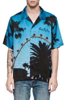 PURPLE BRAND x Blue Sky Inn Palms Short Sleeve Button-Up Shirt in Aop