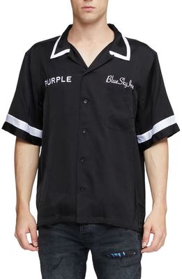 PURPLE BRAND x Blue Sky Inn Tipped Short Sleeve Button-Up Shirt in Black