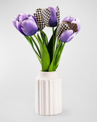 Purple Tulips Fresh Picks 17" Faux Floral Arrangement in Ceramic Vase