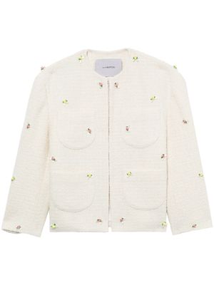 pushBUTTON floral-appliqué tweed jacket - Neutrals
