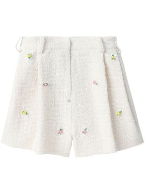 pushBUTTON floral-appliqué tweed shorts - White