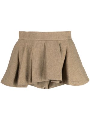 pushBUTTON high-waisted pleated shorts - Brown