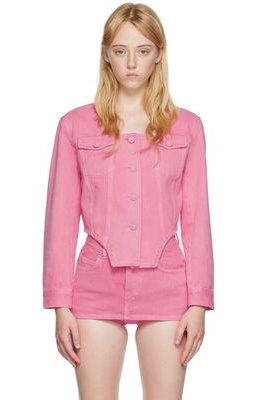 Pushbutton Pink Square Neck Denim Jacket
