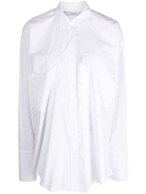 pushBUTTON straight-point collar cotton shirt - White