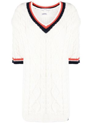 pushBUTTON three-quarter sleeve cable-knit top - White