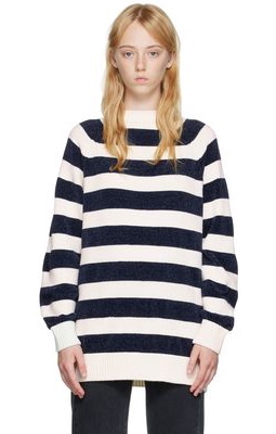 Pushbutton White Striped Sweater