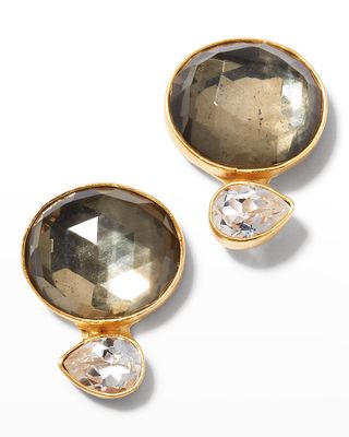 Pyrite Doublet and White Topaz Stud Earrings