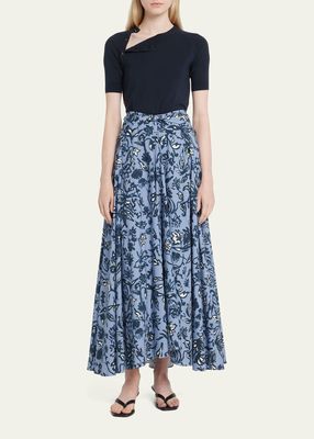 Pythia Floral-Print Twist-Front Maxi Skirt