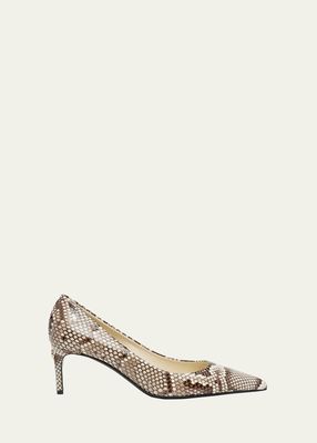 Python-Embossed Leather Pumps