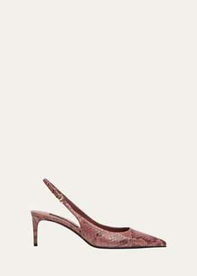 Python-Embossed Leather Slingback Pumps