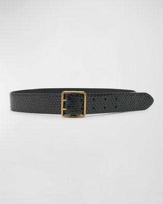 Python Snakeskin Belt With a Square Buckle