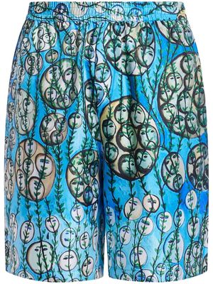 Qasimi graphic-print silk shorts - Blue