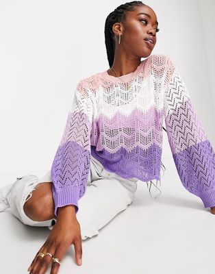 QED London crochet color block sweater in pastel rainbow-Multi
