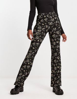 QED London flare pants in black floral