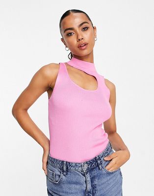 QED London ribbed cut out knit tank top in pink