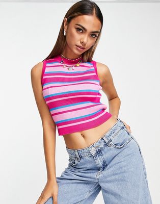 QED London ribbed knitted crop top in pink stripe