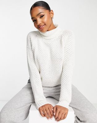 QED London roll neck sweater in ivory-White