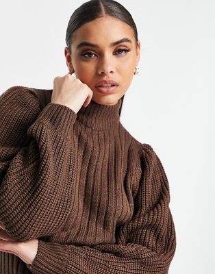 QED London square neck sweater in black-Brown