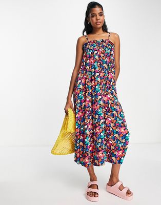 QED London trapeze midi dress in floral print-Multi