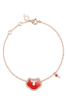 Qeelin Yu Yi Red Agate & Diamond Station Bracelet in Rose Gold