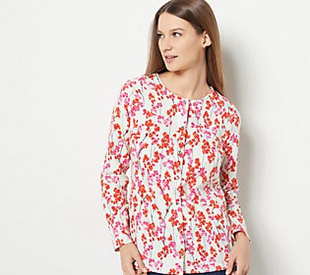 Quacker Factory Cherry Blossom Print Snap-Front Cardigan