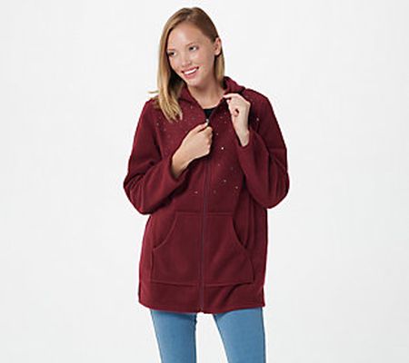 Quacker Factory Embellished Fleece Zip Front Jacket