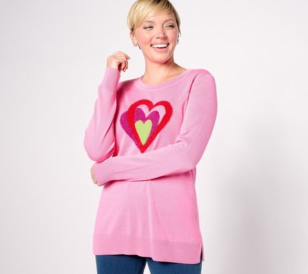 Quacker Factory Heart A Bursting Intarsia Long Sleeve Sweater