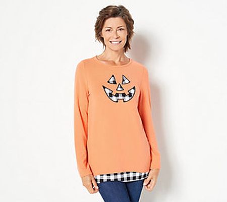 Quacker Factory Jack-O-Lantern Hacci Top with Buffalo Plaid