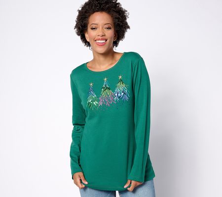 Quacker Factory Merry & Bright Embroidery with Sequin Top