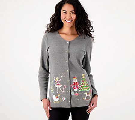 Quacker Factory Nutcracker Sweet V-Neck Cardigan