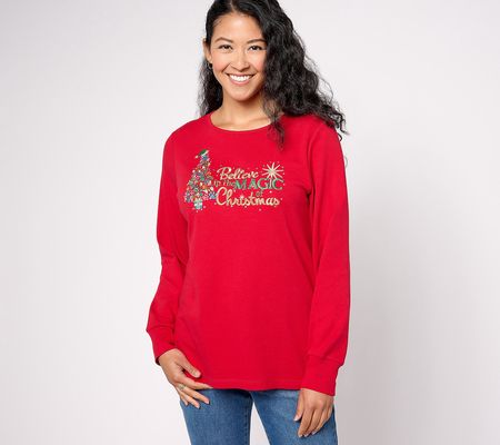 Quacker Factory Seasons Greetings Puff Long Sleeve Top