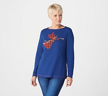 Quacker Factory Waffle Knit Top with Plaid Motif Detail